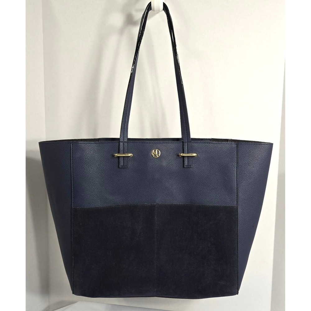Kate Landry Blue Faux Leather and Suede Tote Shoulder Bag